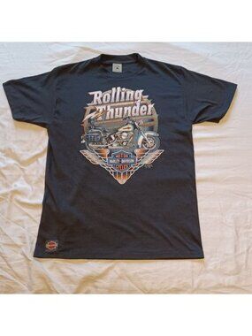 1991 Delta 3D Emblem Harley Davidson Rolling Thunder Black T-Shirt Adult Size L
